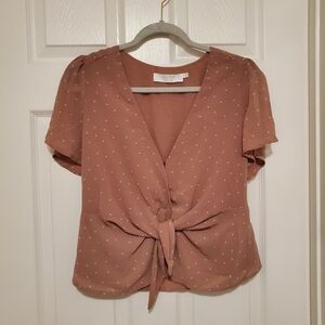 Astr The Label Blush Pink Twist Top Small Polka Dot